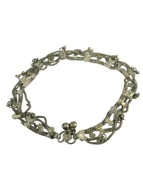 Vintage Indian Rajasthani Anklet Dangling Spherical Charms Festooned Silver Tone